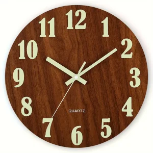 12 Inch Wooden Simple Luminous Wall Clock Silent Non Ticking