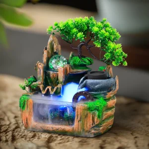 Bonsai Tree Rock ​Water Fountains Indoor Waterfall with LED Light